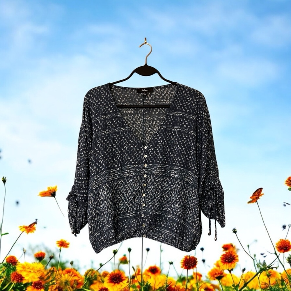 Lulus Multi Blue & White Flecked Print Top